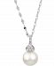 Cultured Akoya Pearl (7-1/2mm) & Diamond Accent 18" Pendant Necklace in 14k White Gold
