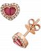 Effy Ruby (7/8 ct. t. w. ) & Diamond (1/4 ct. t. w. ) Heart Halo Stud Earrings 14k Rose Gold