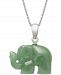 Dyed Green Jade Carved Elephant Pendant Necklace in Sterling Silver