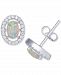 Simulated Opal & Cubic Zirconia Oval Stud Earrings in Sterling Silver