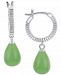 Dyed Green Jade Briolette Dangle Hoop Earrings in Sterling Silver
