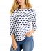 Charter Club Petite 3/4-Sleeve Printed Cotton Top, Created for Macy's