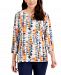 Jm Collection Petite Printed Jacquard 3/4-Sleeve Top, Created for Macy's