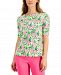 Charter Club Petite Scalloped Knit Pineapple-Print Top, Created for Macy's