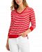 Style & Co Petite Striped V-Neck Sweater, Created for Macy's