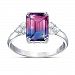Coastal Sunset Sterling Silver Ring Featuring A Simulated Emerald-Cut Bi-Coloured Tourmaline Centre Stone & Adorned With 6 White Topaz Accents