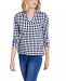 Charter Club Petite Gingham-Print Polo Top, Created for Macy's