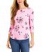 Charter Club Petite Floral-Print 3/4-Sleeve Top, Created for Macy's