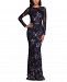 Betsy & Adam Petite Long Sleeve Sequin Floral Gown