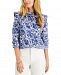 Charter Club Petite Cotton Tie-Neck Printed Blouse, Created for Macy's