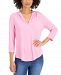 Charter Club Petite Pleat-Neck 3/4-Sleeve Top, Created for Macy's