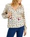 Charter Club Floral-Print Split-Neck Cotton Top, Created for Macy's