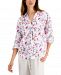 Charter Club Printed Roll-Tab-Sleeve Linen Top, Created for Macy's