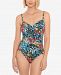 Swim Solutions Surplice Tummy-Control One-Piece Swimsuit, Created for Macy's Women's Swimsuit