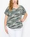 Plus Size Camo Print V-Neck Rolled Sleeve T-shirt