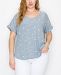 Plus Size Star Print V-Neck Rolled Sleeve T-shirt
