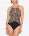 Swim Solutions High-Neck Tummy-Control One-Piece Swimsuit, Created for Macy's Women's Swimsuit
