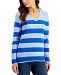 Karen Scott Gianna Cotton Striped Cable V-Neck Sweater, Created for Macy's