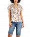 Style & Co Cotton Floral-Print Flutter-Sleeve Top, Created for Macy's
