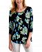 Jm Collection Floral-Print Three-Quarter-Sleeve Top, Created for Macy's
