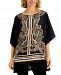 Jm Collection Printed Fringed Hem Kimono Blouse, Created for Macy's