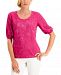 Jm Collection Jacquard Puff-Sleeve Top, Created for Macy's