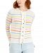 Charter Club Multi-Striped Eyelet Ruffled Cardigan Sweater, Created for Macy's