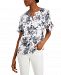 Charter Club Linen Tie-Sleeve Floral Top, Created for Macy's