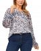 Vince Camuto Plus Size Printed Smocked-Cuff Top