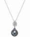 Cultured Tahitian Black Pearl (10mm) & Diamond Accent Pendant Necklace in 14k White Gold (Also in White Cultured Pearl)