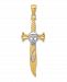 Skull Sword Charm in 14k Yellow Gold and Rhodium