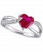 Lab-Created Ruby (1-5/8 ct. t. w. ) & Diamond (1/20 ct. t. w. ) Heart Ring in Sterling Silver