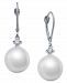 Cultured White South Sea Pearl (11mm) and Diamond (1/6 ct. t. w. ) Drop Earrings in 14k White Gold