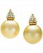 Cultured Golden South Sea Pearl (9mm) & Diamond (1/8 ct. t. w. ) Stud Earrings in 14k Gold