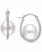 Cultured Freshwater Pearl (9-1/2mm) & Diamond (1/7 ct. t. w. ) Oval Hoop Earrings in 10k White Gold