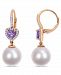 Freshwater Cultured Pearl (11-12mm), Amethyst (4/5 ct. t. w. ) and Diamond (1/5 ct. t. w. ) Heart Drop Earrings in 10k Rose Gold