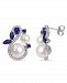 Freshwater Cultured Pearl (5.5-8.5mm), Created Sapphire (1 1/10 ct. t. w. ) and Diamond (1/3 ct. t. w. ) Swan Earrings in 10k White Gold