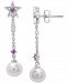 Cultured Freshwater Pearl (7mm) & Lab Created Pink Sapphire Accent Star Drop Earrings in Sterling Silver