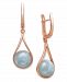 Milky Aquamarine 11x5.3mm Drop Earrings in Rose Gold over Silver