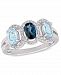 Blue Topaz (1-3/5 ct. t. w. ) and Diamond (1/5 ct. t. w. ) 3-Stone Halo Ring in Sterling Silver
