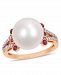Freshwater Cultured Pearl (11-12mm), Ruby (1/5 ct. t. w. ) and Diamond (1/7 ct. t. w. ) Split Shank Ring in 10k Rose Gold