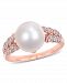 Freshwater Cultured Pearl (9.5-10mm) and Diamond (1/6 ct. t. w. ) Leaf Ring in 10k Rose Gold
