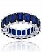 Created Blue Spinel Emerald Cut Eternity Band in Rhodium Plated Sterling Silver