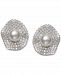 Cultured Freshwater Pearl (6mm) & Cubic Zirconia Button Stud Earrings in Sterling Silver