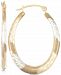 Tri-Tone Textured Oval Hoop Earrings in 10k Yellow, White and Rose Gold