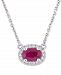 Ruby (3/5 ct. t. w. ) & Diamond (1/10 ct. t. w. ) Oval Halo 17" Pendant Necklace in 14k White Gold