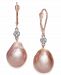 Cultured Pink Baroque Freshwater Pearl (12mm) & Diamond (1/20 ct. t. w. ) Drop Earrings in 14k Rose Gold