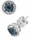 Blue Diamond (1/3 ct. t. w. ) & White Diamond (1/6 ct. t. w. ) Halo Cluster Stud Earrings in 10k White Gold