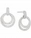 Cubic Zirconia Double Hoop Drop Earrings in Sterling Silver
