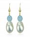 White Freshwater Cultured Pearl (11-14mm) and Blue Aquamarine (9 1/ 2 ct. t. w) Dangle Earrings in 14k Yellow Gold